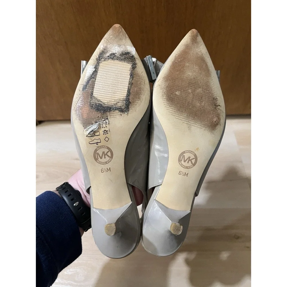Michael Michael Kors Womens Logo Bow Pointed Toe Slingback Pumps‎ Gray Size 6.5
